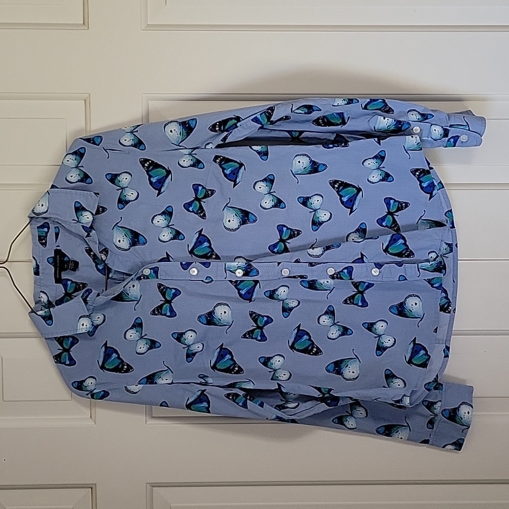 Tommy Hilfiger women's Blue butterfly Long Sleeve Button Down blouse sz S